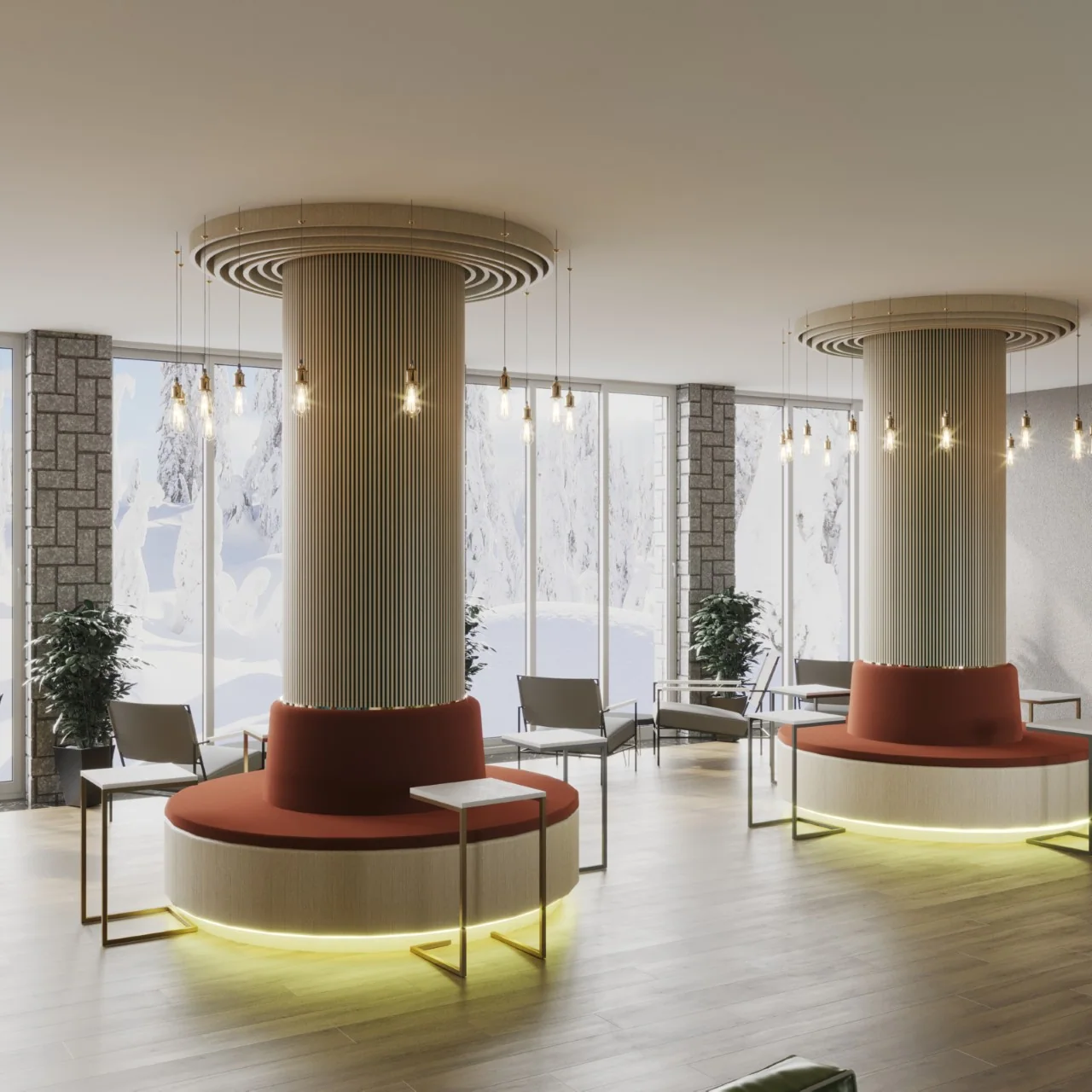 B&G Otel: Otel ortak alanı ve kolonlar