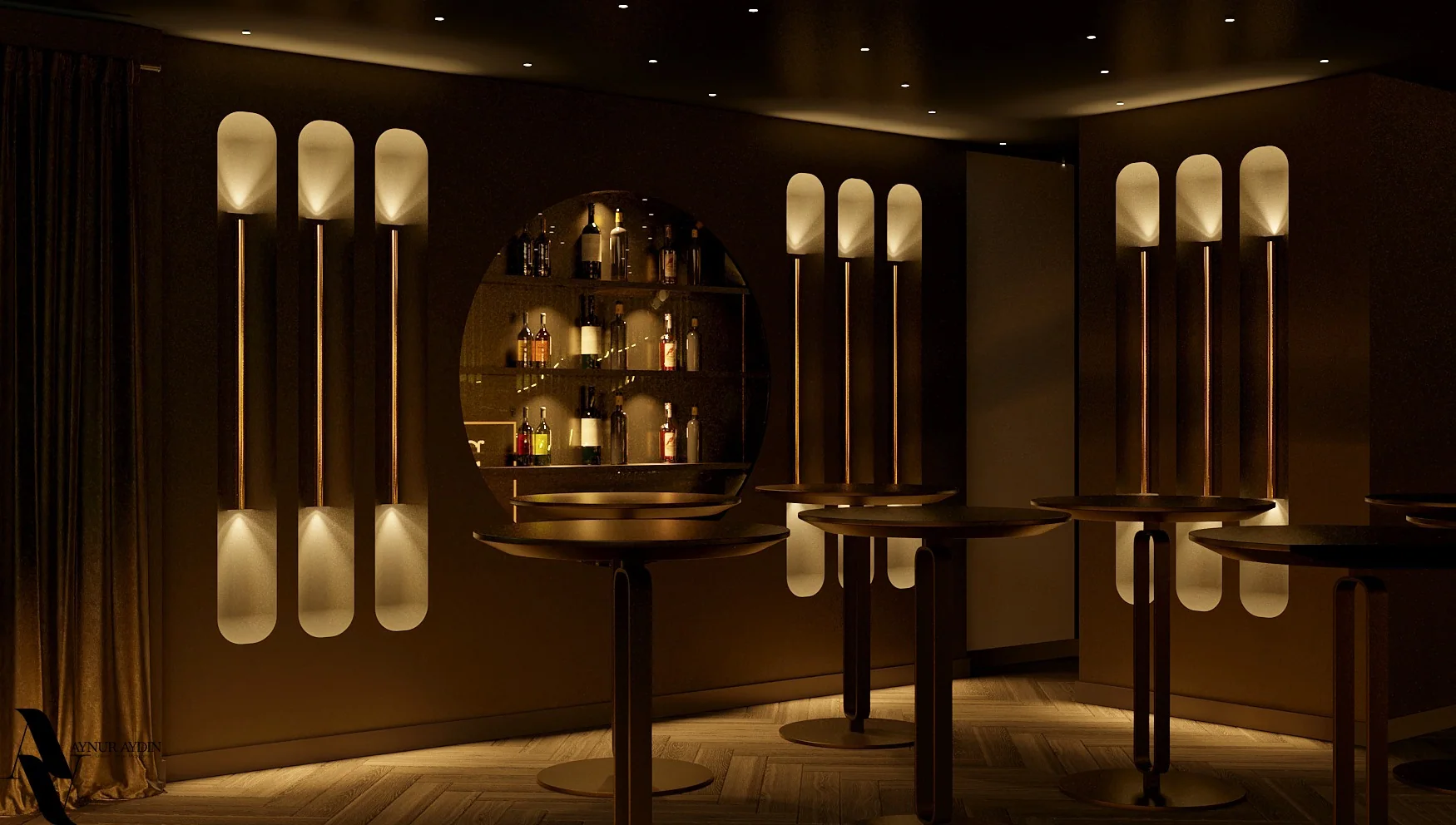 H&B Bar: Duvar aydınlatması ve oturma alanı